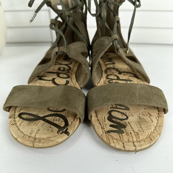 Sam Edelman Dean Caged Gladiator Sandal Green Suede Leather Zip Shoe Size 7.5‎ M - Picture 4 of 8